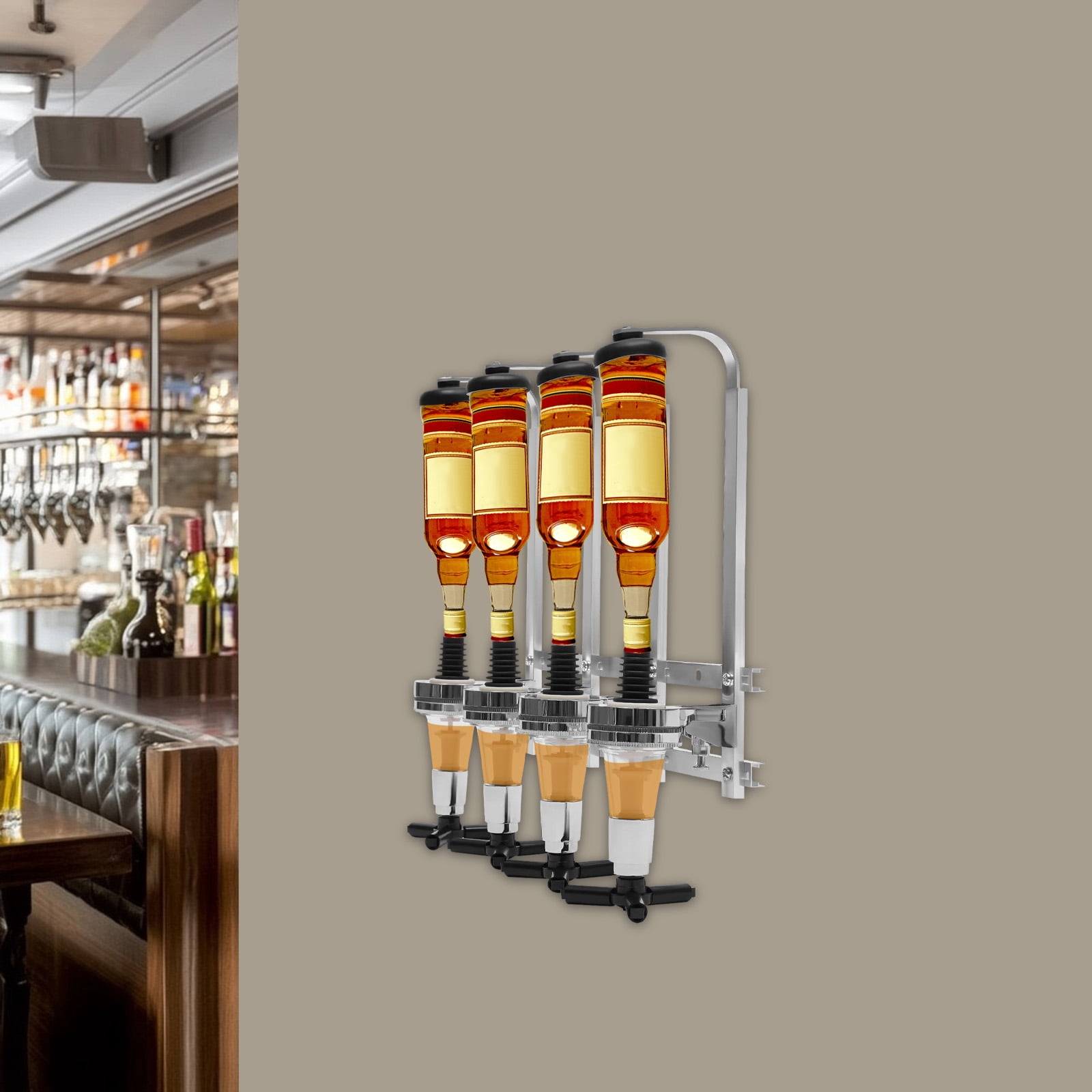 4 Bottle Dispenser Whiskey Wall Mounted Wine Alcohol Liquor Cocktail ...