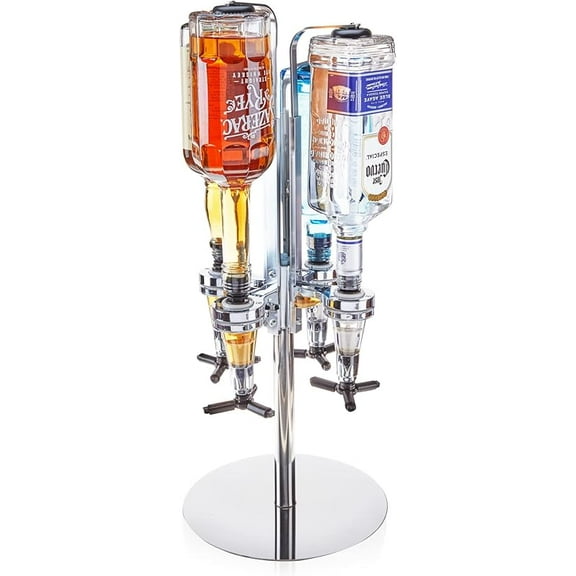 4-Bottle Liquor Tap Dispenser, Drink Dispenser for Vodka, Whiskey, Gin, Tequila, Spirits, Home Bar Decor, Bar Cart Accessories, Bachelor Party, and Man Cave Essentials, Set of 1