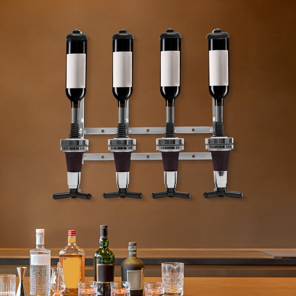 4 Bottle Wall Mounted Liquor Dispenser Aluminum Alloy Bar Butler with 25ml Optics, Leak-Proof Detachable Pourers, Anti-Slip Mat & Hardware Included Home Bar Spirit Dispenser for Whiskey, Vodka