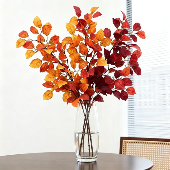4-Bouquet Artificial American Beech Leaf, Vintage Foliage for Home Decor Floral Arrangement