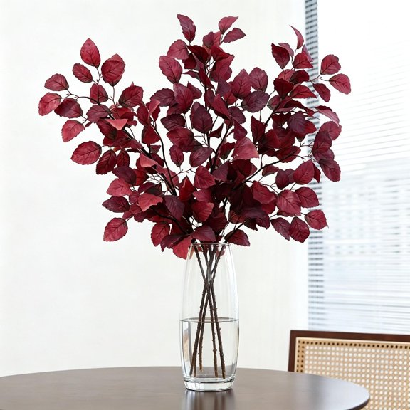 4-Bouquet Artificial American Beech Leaf, Vintage Foliage for Home Decor Floral Arrangement