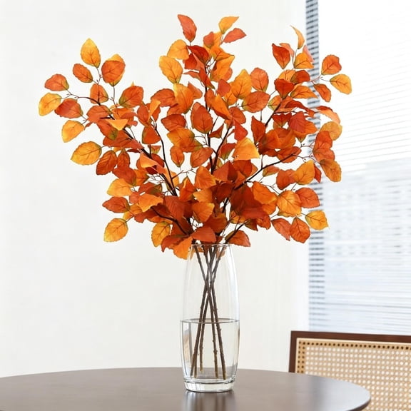 4-Bouquet Artificial American Beech Leaf, Vintage Foliage for Home Decor Floral Arrangement