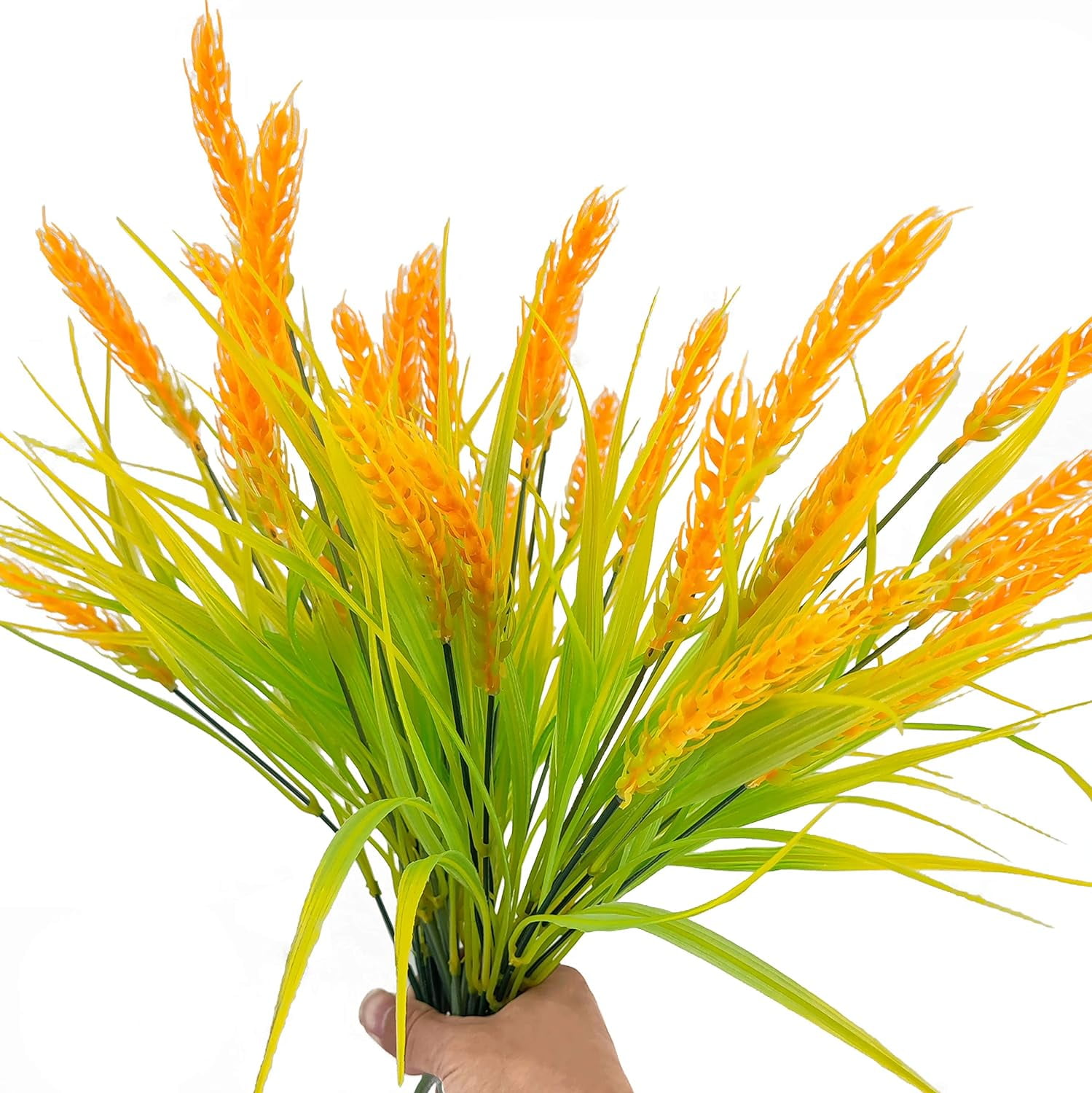 4 Bouquets Realistic Artificial Golden Wheat Grass Fake Shrubs Plastic