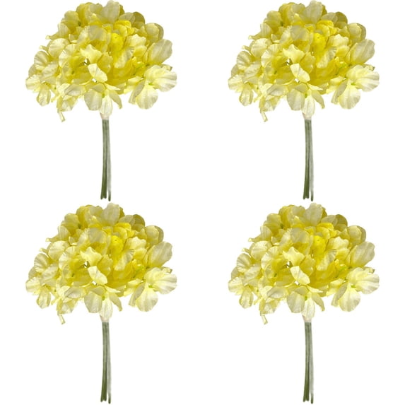 4 Bouquets Silk Hydrangea Artificial Flowers, Dried Style Fake Hydrangea Stems, Faux Fall Floral for Wedding, Baby Shower & Table Centerpiece Decor, Yellow, 11in