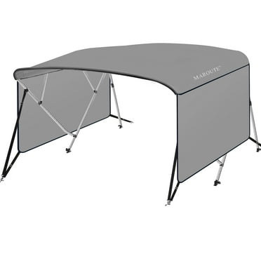 4 Bow Bimini Top Boat Cover with 1” Aluminum Alloy Frame, Include 2 Straps, 2 Adjustable Rear Support Pole, Zippered Storage Boot, PU Coating Canvas（8'L x 54" H x 73"-78" W ，Gray ）