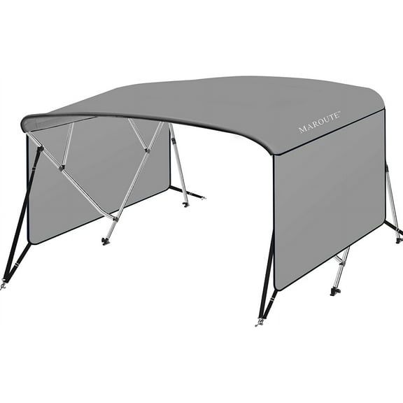 4 Bow Bimini Top for Boats with PU-Coated Canvas, 1" Aluminum Frame, 2 Adjustable Rear Support Poles, 2 Straps, Zippered Storage Boot & Removable Side Curtains, Light Gray, 8'L x 54"H x 73"-78"W