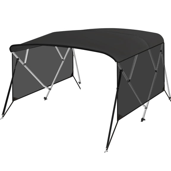 4 Bow Bimini Tops for Boat, 8'L*54" H*67"-72" W Boat Canopy with Zippered Light Transmission Side Curtains, Pu Coating Canvas, 1" Aluminum Frame, Include 2 Straps, 2 Stable Rear Support Pole,Black