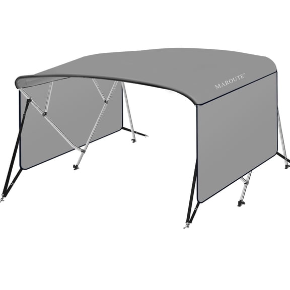 4 Bow Bimini Tops for Boat, 8' L x 54" H x 79"-84" W Boat Canopy with Zippered Side Curtains, Pu Coating Canvas, 1" Aluminum Frame, Include 2 Straps, 2 Stable Rear Support Pole, Gray