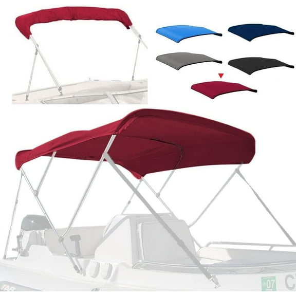 4 Bow Marine Grade Fade and Crack Resistant Bimini Top Replacement Cover,Heavy-Duty Waterproof and UV-Proof Boat Canopy,Easy Install Zipper Sleeves Boat Awning/Without Frame,Burgundy