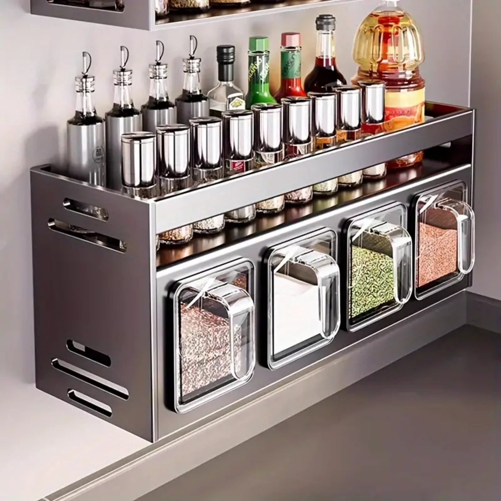 4 Box Kitchen Spice Rack Wall Mount Hanging Seasoning Box Over Stove ...
