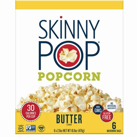 (4 box)SkinnyPop Gluten-Free Butter Microwave Popcorn Snack Multipack, 2.8 oz (6 count)