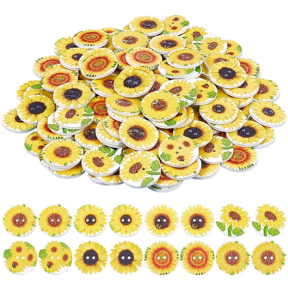 4 Boxes 2-Hole Wood Buttons Sunflower Mixed Color 25x2.5mm Hole: 1.8mm 50pcs/box diy