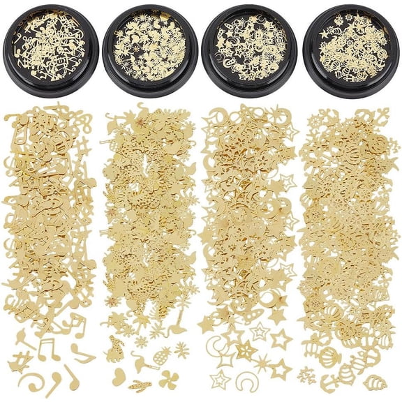 4 Boxes 4 Styles Brass Cabochons Nail Art Decoration Accessories Making Jewelry Filling for DIY Jewelry Golden 200pcs/box 1 box/style