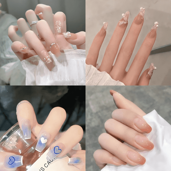 4 Boxes 96 Pcs Dark Press on Nails - Gradient French Style DIY Fake Nails for Quick Fashion & Daily Wear