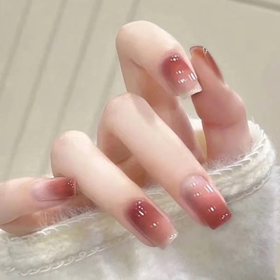 4 Boxes 96 Pieces Press on Nails - Soft Coffee Gradient Nail Art for Elegant & Fashionable Women, Wearable Nail Tips for Pure Desire Style