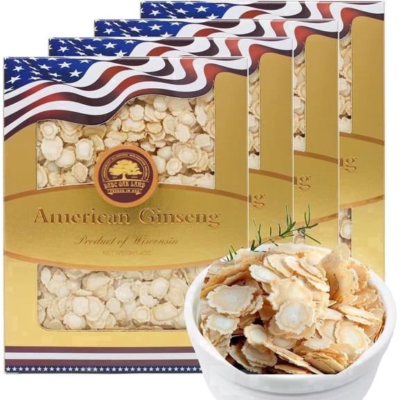 4 Boxes of American Ginseng Slices from Wisconsin,American Wisconsin Ginseng Slices Root, Energy for Men Women 16oz