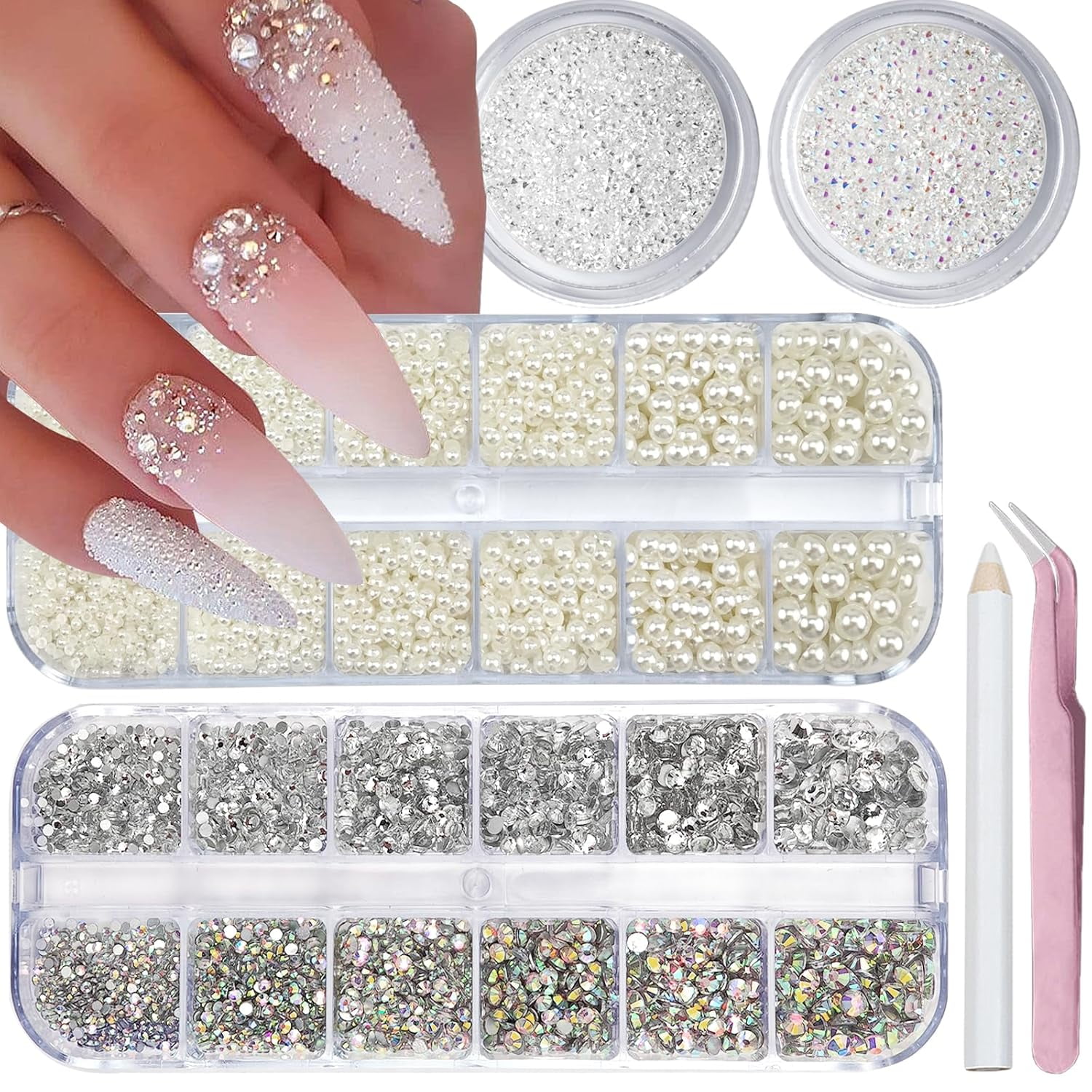 4 Boxes Flatback Rhinestones and Pearls Nail Charms for Acrylics ...