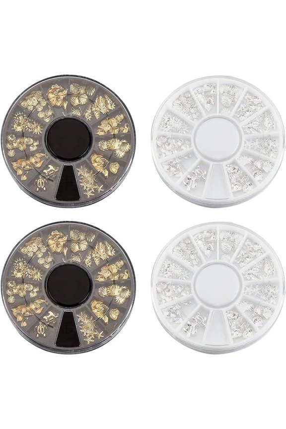 4 Boxes Marine Animal Resin Fillers Gold Sliver Alloy Cabochons Ocean Theme Nail Art Decorations Resin Accessories Supplies for Jewelry Making Nail Art Decoration