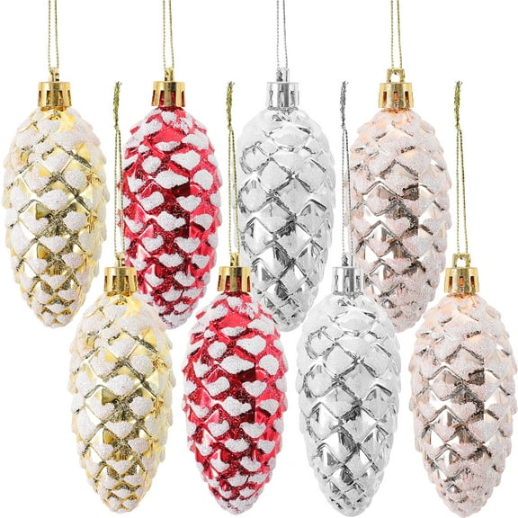 4 Boxes Plastic Painted Pine Cone Balls Christmas Decorations Xmas Party Ornament Xmas Decoration Hanging Decor