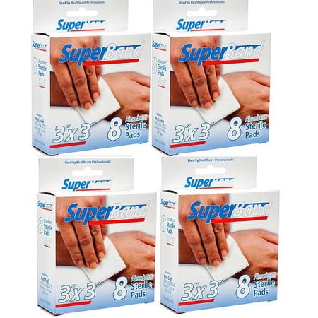 4 Boxes-Superband 3" X 3" 8 CT. Sterile Gauze Pads First Aid Survival Kit Emergency