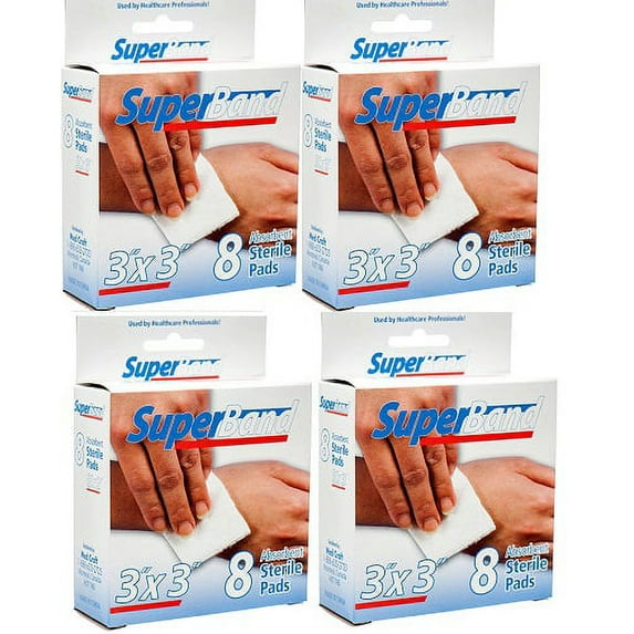 4 Boxes-Superband 3" X 3" 8 CT. Sterile Gauze Pads First Aid Survival Kit Emergency