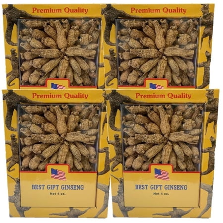 4 Boxes of Premium American Ginseng Root Medium Short Size (4 oz box)