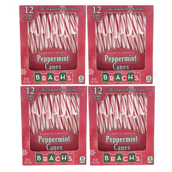 (4) Brach's The Original Peppermint Candy Canes Red & White Classic Hard Candy Suckers for Kids Adults Christmas Stocking Stuffers Holiday Goody Bag Filler Xmas Candies 12ct & CUSTOM Storage Carrier