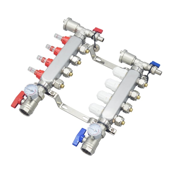 4-Branch PEX Radiant Floor Heating Manifold Set Stainless Steel Underfloor Heating Geothermal Water Separator 1/2"