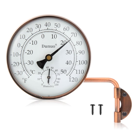 4" Brass Outdoor Thermometer, Indoor Thermometer for Room  Analog Wall-Mount Temperature Gauge with Humidity  Decorative for Patio, Garage, House, Greenhouse, Window, Antique Bronze