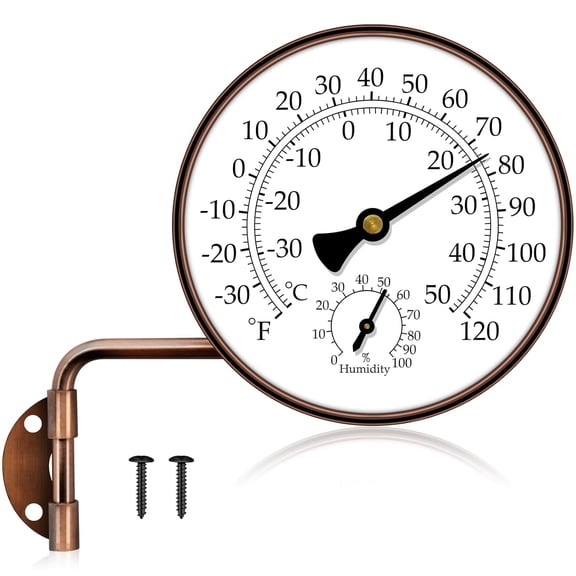 4" Brass Outdoor Thermometer Waterproof, Outside Decorative Thermometer for Patio, Window, Greenhouse, Garage, Brass Swivel Temperature Gauge with Humidity, Outdoor Window Thermometer