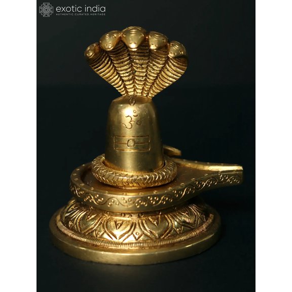 4" Brass Shiva Linga Decorated with the majestic Sheshnag
