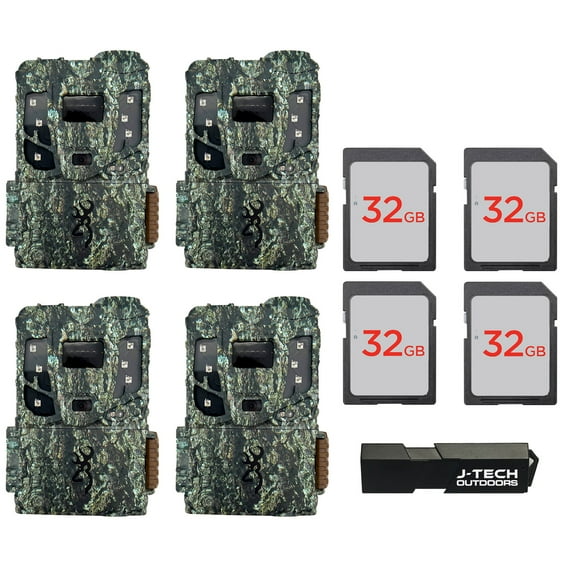(4) Browning Defender Pro Scout MAX Extreme HD Cellular Trail Game Camera (AT&T+VERIZON) Bundle Includes 32GB Memory Cards and J-TECH Card Reader (22MP) | BTCPSMXHD