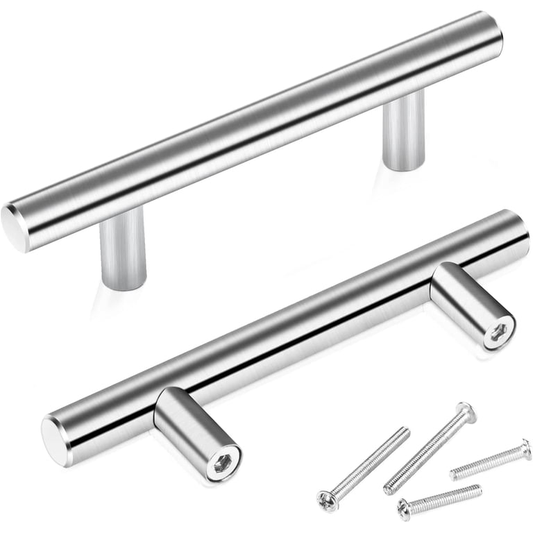 JOY DECOR 4-Pack Brushed Nickel Cabinet Pulls – 3-3/4 Inch (96mm Hole Centers), Square Stainless Steel Drawer Handles For Kitchen, Bath & Furniture