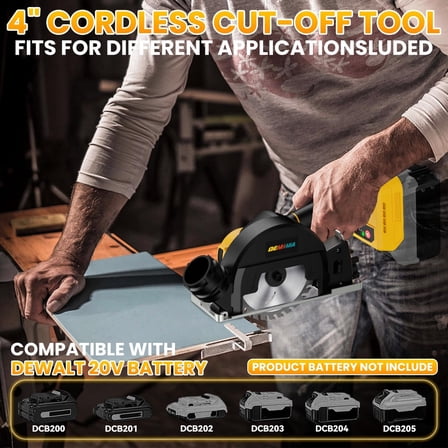 4" Brushless Cordless Cut-Off Tool Compatible with Dewalt 20V Battery, 500W mini Saw Up to 12000RPM with 6 Cut Off Wheel, 4" Blades & Base Plate for Metal, Wood, Tile and Plastic (No Battery)