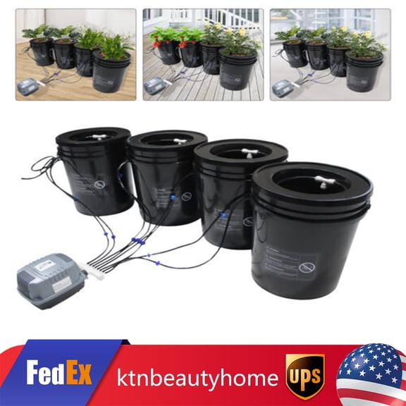 4 Bucket 5 Gal DWC Hydroponic Grow System with Top Drip Irrigation Growing Kit Recirculating Drip Garden Cultivation System