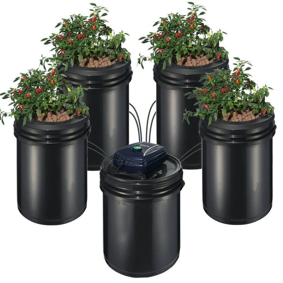 4-Bucket Recirculating Deep Water Culture System for Hydroponic Growing, 5 Gallon Capacity