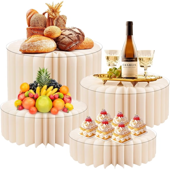4  Buffet Risers, Foldable High Load-Bearing  Display Risers for Buffet Table, Cylinder Cake & Dessert Stands for Weddings Party Catering  Cupcake Stand Display with Clear  Tops