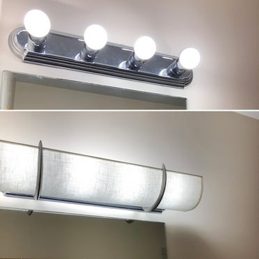 4 Bulb Vanity Light Shade with Black Brackets, 25" inch Bathroom Light Cover (White Linen w/Black)