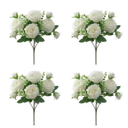 4 Bunches 12in Peony Artificial Flowers White Flowers Silk Peonies Bouquets for Wedding Party Table Centerpieces Floral Arrangement Home Kitchen Decor Decorative Plants fake flower planter front porch