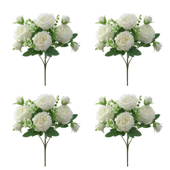 4 Bunches 12in Peony Artificial Flowers White Flowers Silk Peonies Bouquets for Wedding Party Table Centerpieces Floral Arrangement Home Kitchen Decor Decorative Plants fake flower planter front porch