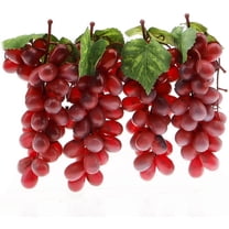 4 Bunches Artificial Grape Lifelike Simulation Fruit Decorative Fake Dark Red Grapes with Vines Party Garden Home Prop Cabinet Display (36 kernels)