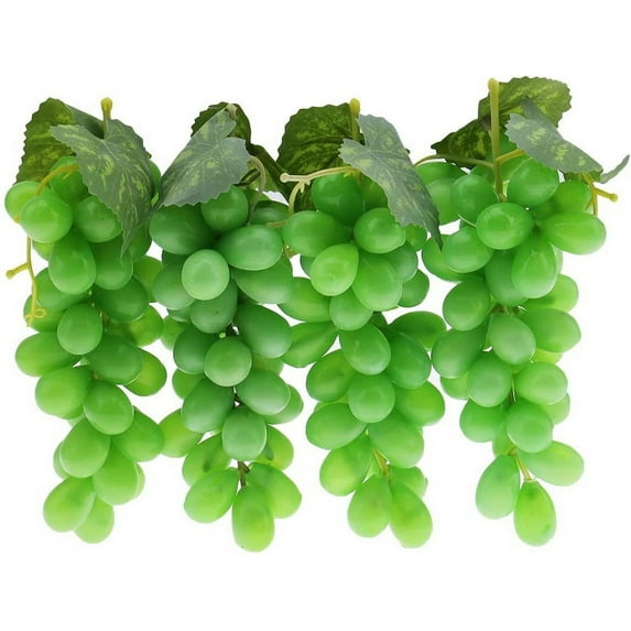 4 Bunches Artificial Grape Lifelike Simulation Fruit Decorative Fake Green Grapes with Vines Kitchen Party Garden Home Prop Cabinet Display (36 kernels)