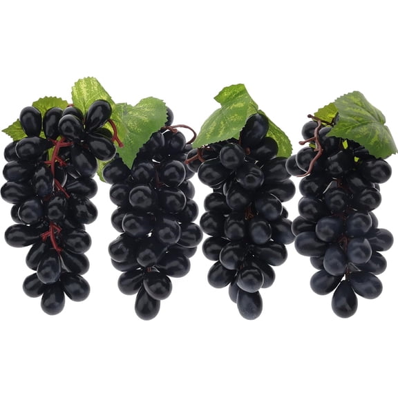 4 Bunches Artificial Plastic Fake Black Grapes with Vines Garland Decoration Winery Farmhouse Table Fruit Model Handmade Photography Props