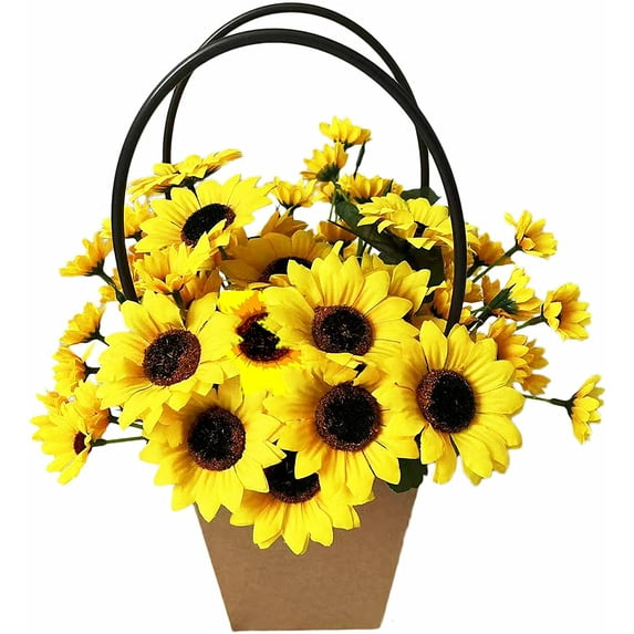 4 Bunches Yellow Sunflowers Artificial Flowers Mini Fake Sunflowers Bouquet with Stems for Home Decoration Indoor Outdoor Party DIY Wedding Bouquets Baby Shower