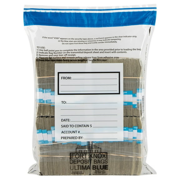 4 Bundle Ultima Blue Deposit Bags - Holds 4 Bundles of Cash - 100/case