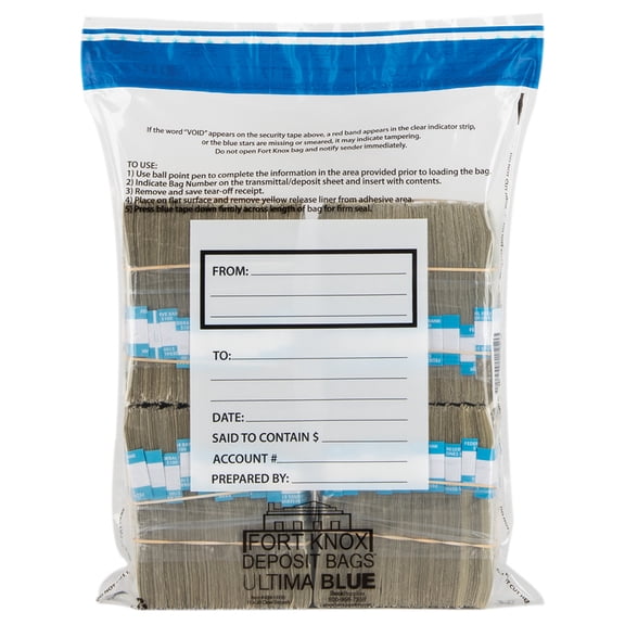 4 Bundle Ultima Blue Deposit Bags - Holds 4 Bundles of Cash - 500/case