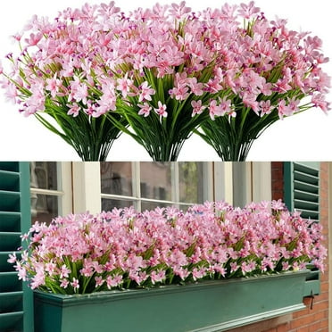 4 Bundles Artificial Daffodil Flowers for Outdoors Flowers Greenery No Fade for Decoration Outside UV Resistant Home Garden Porch Window Box Decorating(Pink)