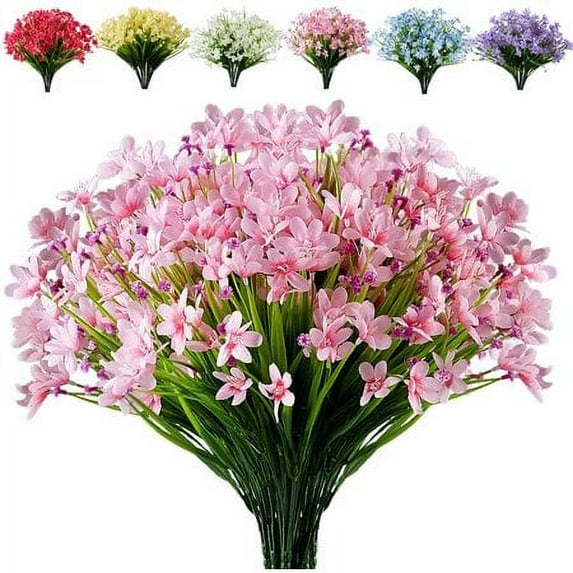 4 Bundles Artificial Daffodils Flowers Faux Shrubs UV Resistant Greenery For Bridal Bouquet Home Garden Hanging Planter Porch Wedding Decoration, Pink
