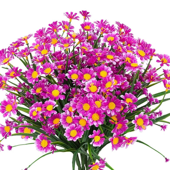4 Bundles Artificial Daisies Flowers UV Resistant Fake Greenery for Window Indoor Garden Decor(Rose)
