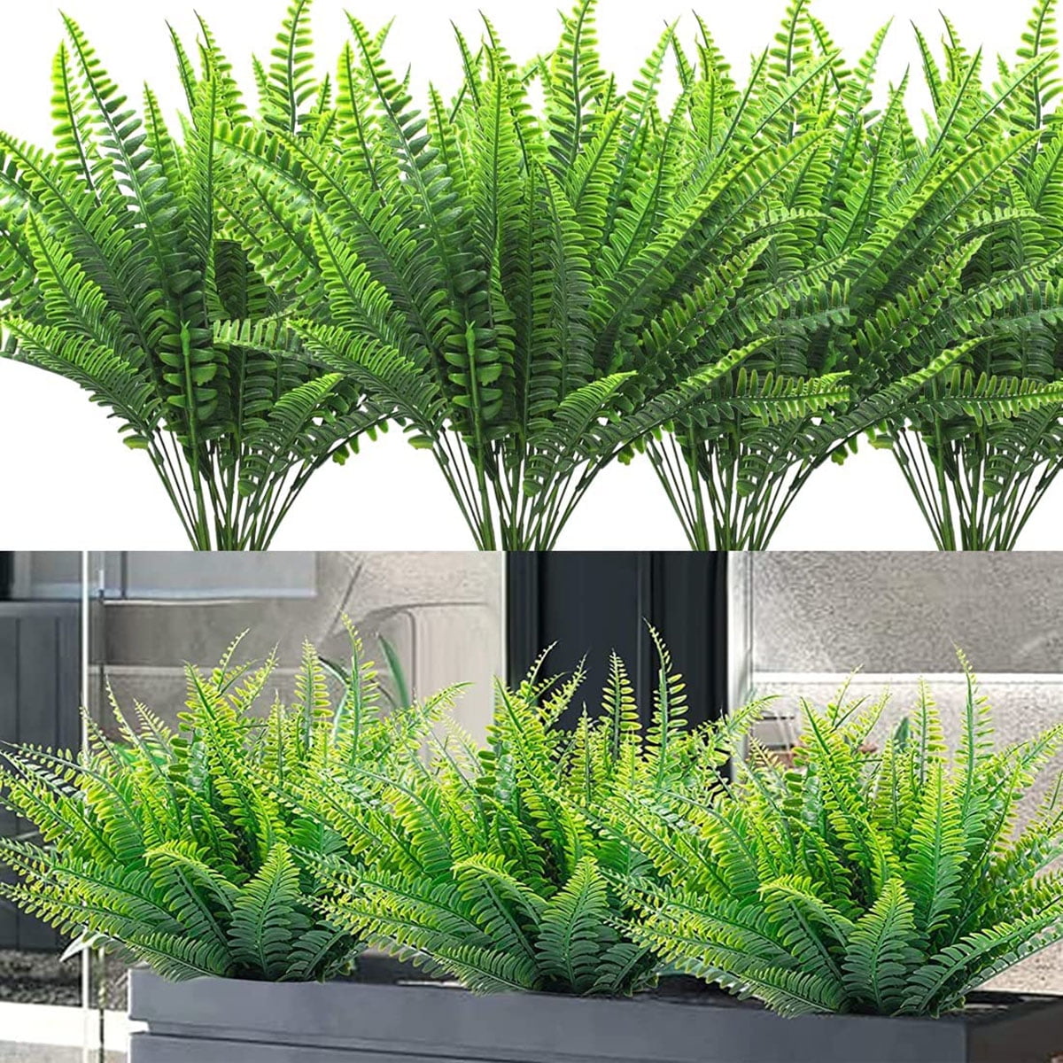 4 Bundles Artificial Ferns for Outdoors Fake Boston Fern Large Greenery